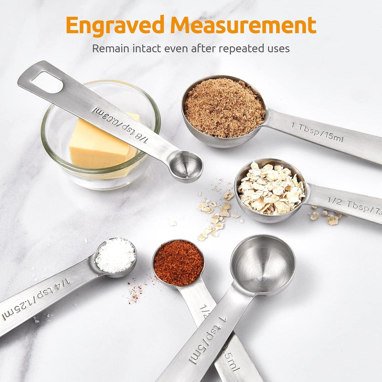 Measuring Spoons: U-Taste 18/8 Stainless Steel Measuring Spoons Set of 7 Piece: 1/8 tsp, 1/4 tsp, 1/2 tsp, 3/4 tsp, 1 tsp, 1/2 tbsp & 1 tbsp Dry and Liquid Ingredients