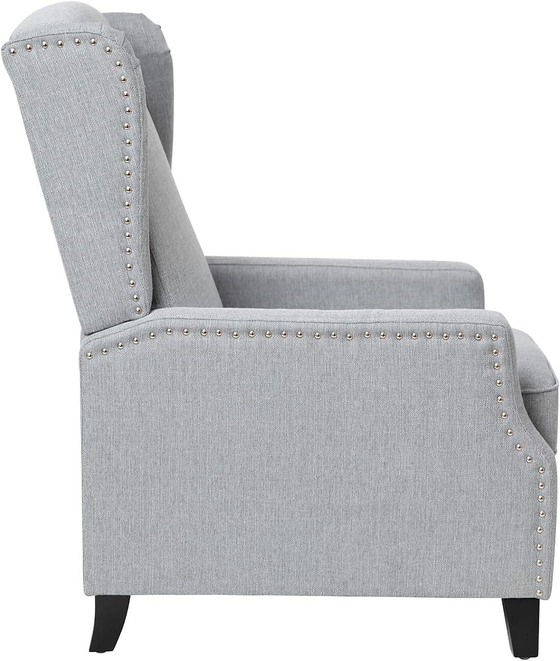 Modern Slim Silhouette Gray Recliner with Metal Nailhead Trim