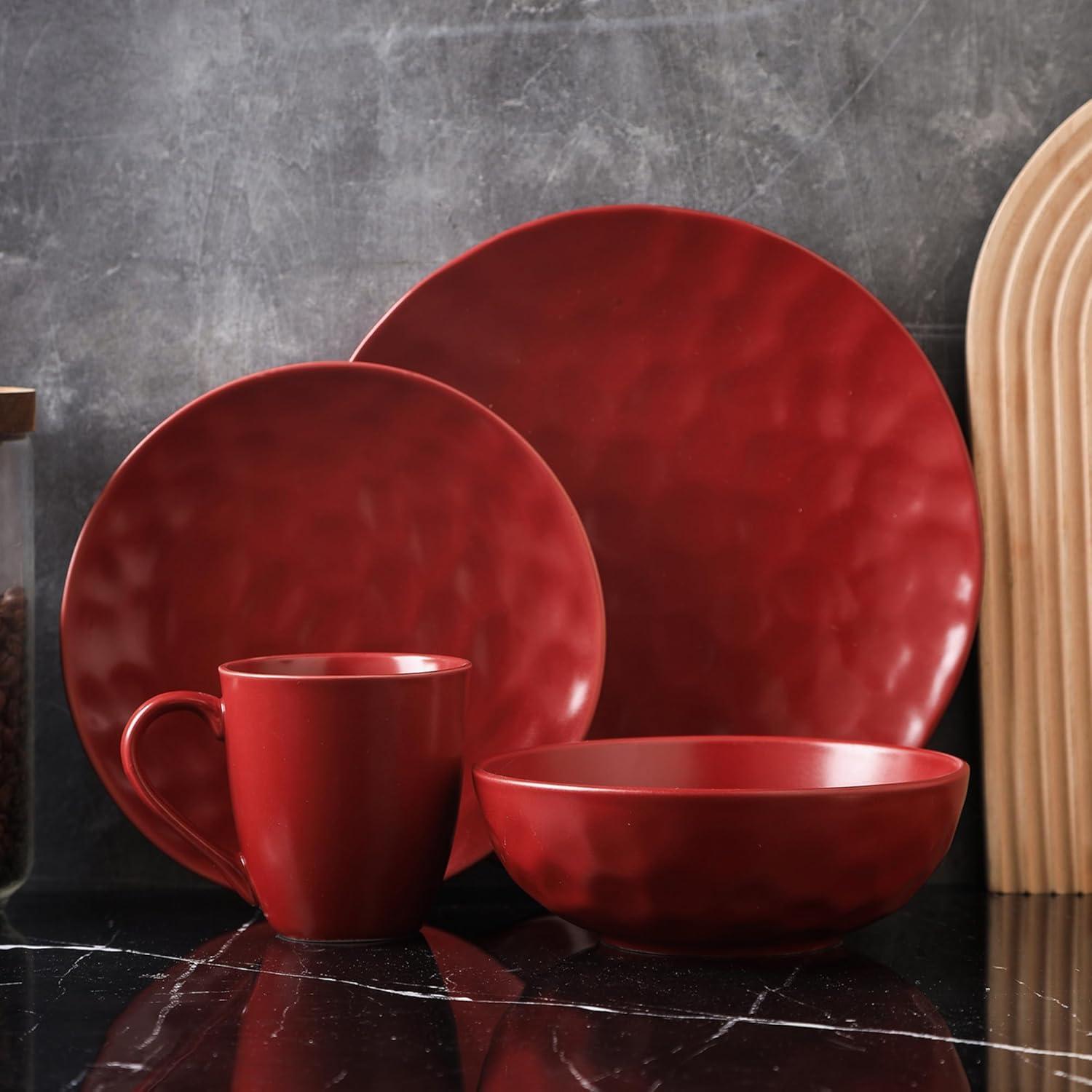 Stone Lain Sam 32-Piece Porcelain Dinnerware Set, Service for 8, Red