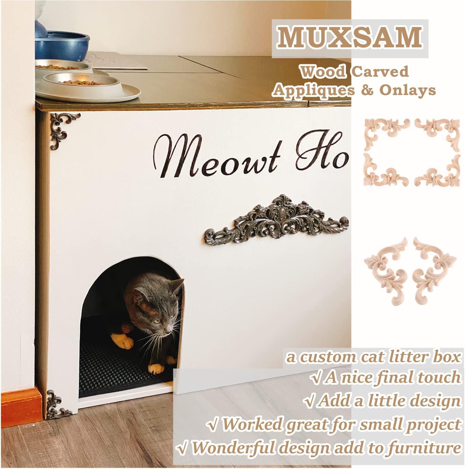 2pcs Wooden Onlay Applique Unpainted Carving Applique Cabinet Dresser Closet Applique