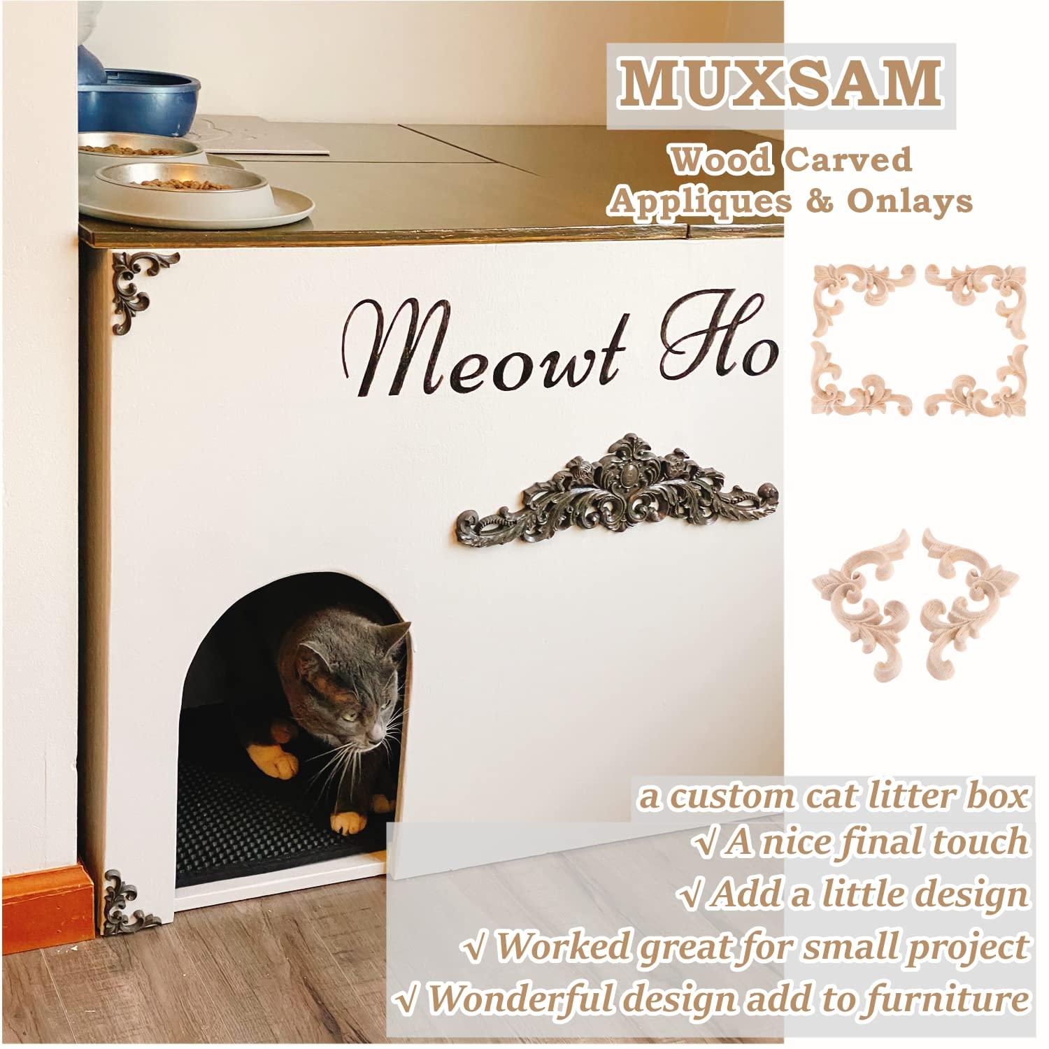 2pcs Wooden Onlay Applique Unpainted Carving Applique Cabinet Dresser Closet Applique