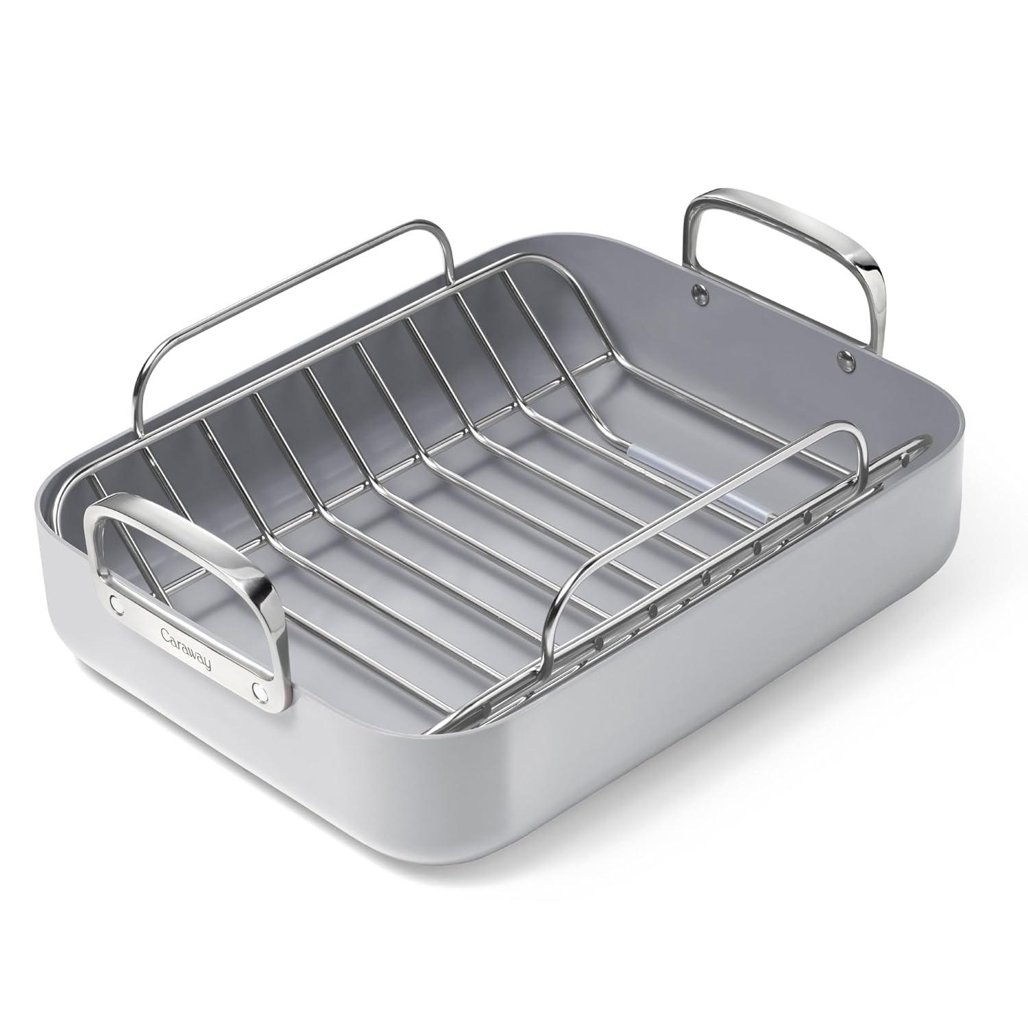 Caraway ® Grey Ceramic Non-Stick Roasting Pan with Rack