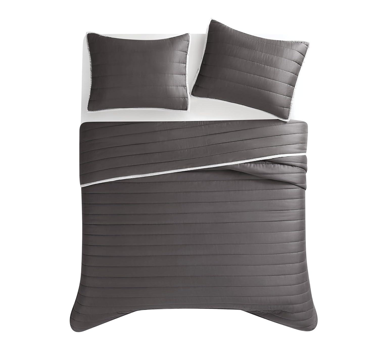 Christian Siriano 2pc Twin/Twin Extra Long Cotton Sateen Quilt Set Dark Gray