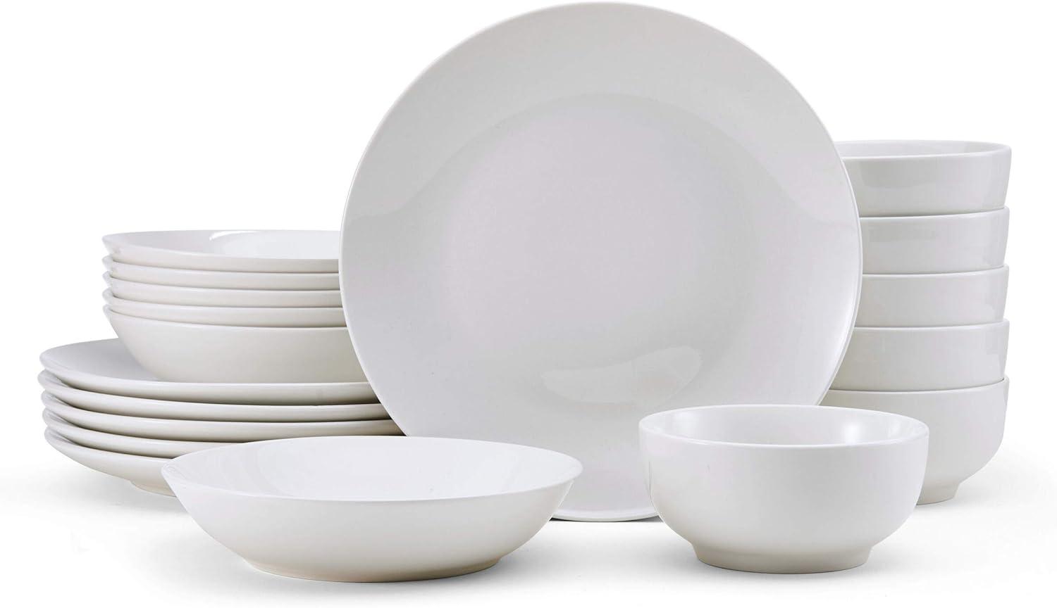 Alexis Modern White Porcelain 18-Piece Dinnerware Set for 6