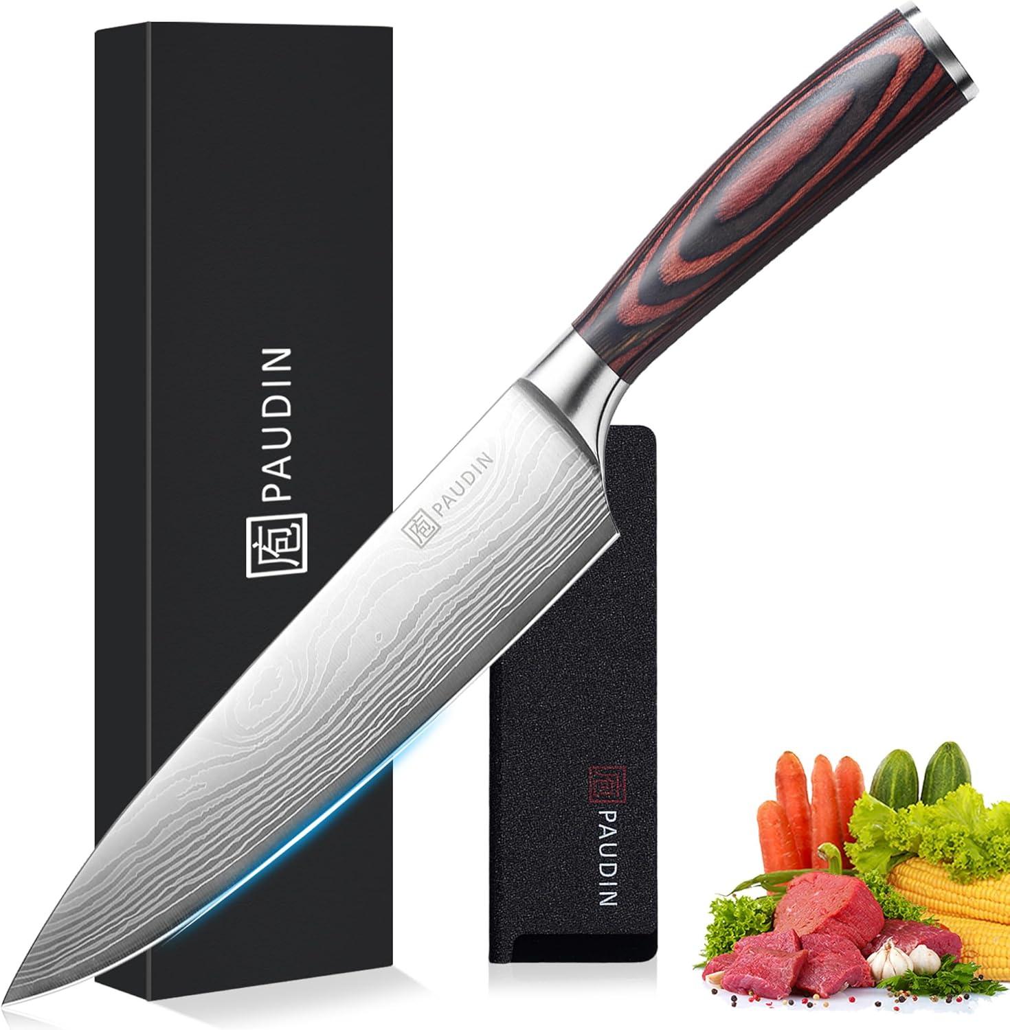 PAUDIN Chef Knife, 8 Inch High Carbon Stainless Steel Sharp Kitchen Knife with Ergonomic Handle, Gift Box for Family & Restaurant C80