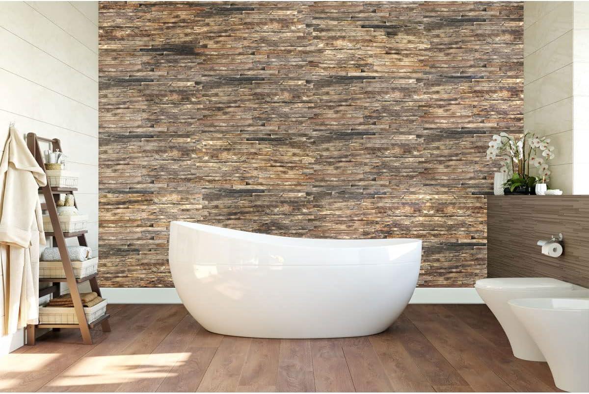 23 3/4"W x 11 7/8"H x 3/4"P Stacked Boat Wood Mosaic Wall Tile, Natural Finish