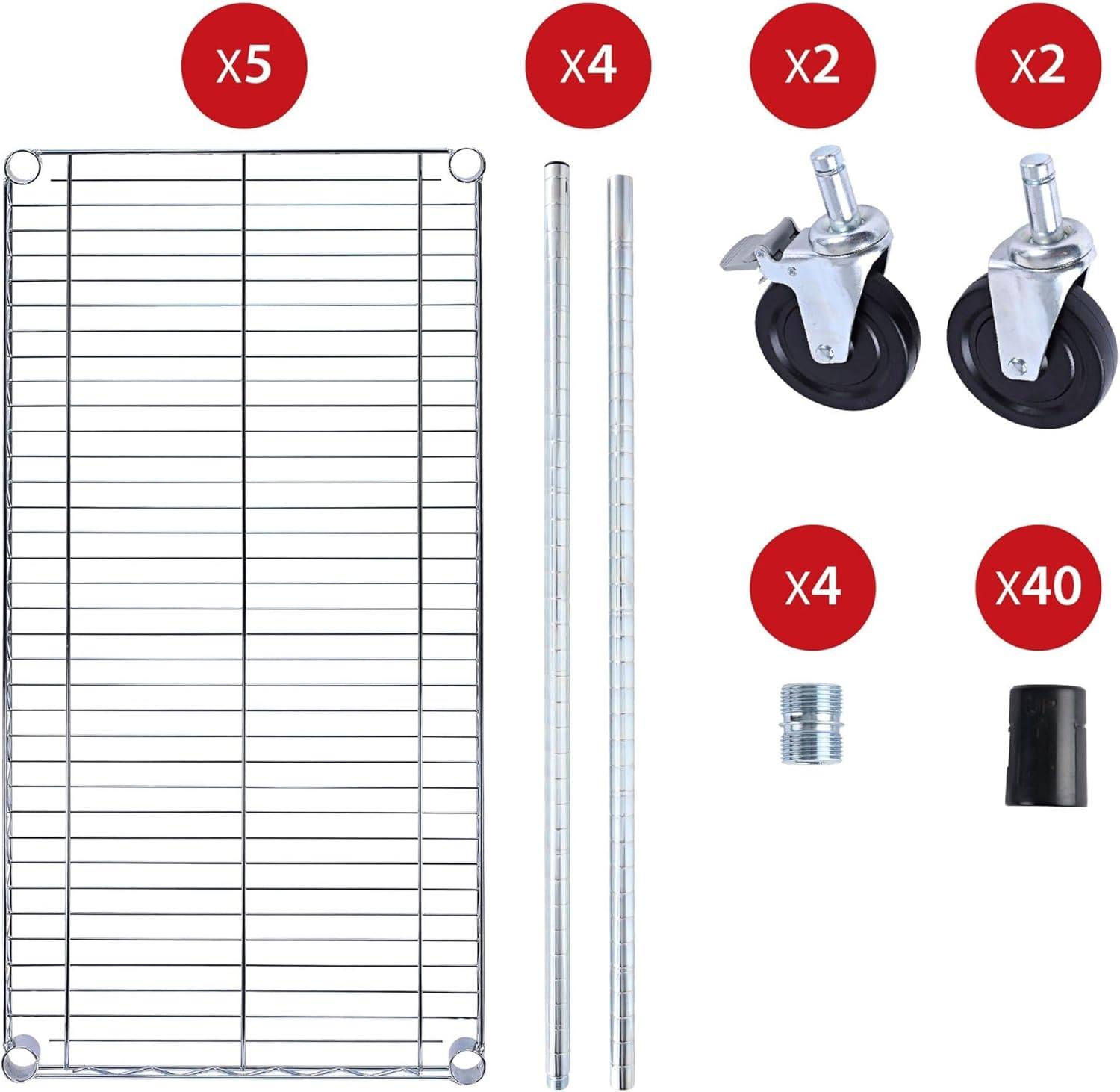 Silver Steel 5-Shelf Wire Shelving Unit with Casters and Liners, 36x18x72