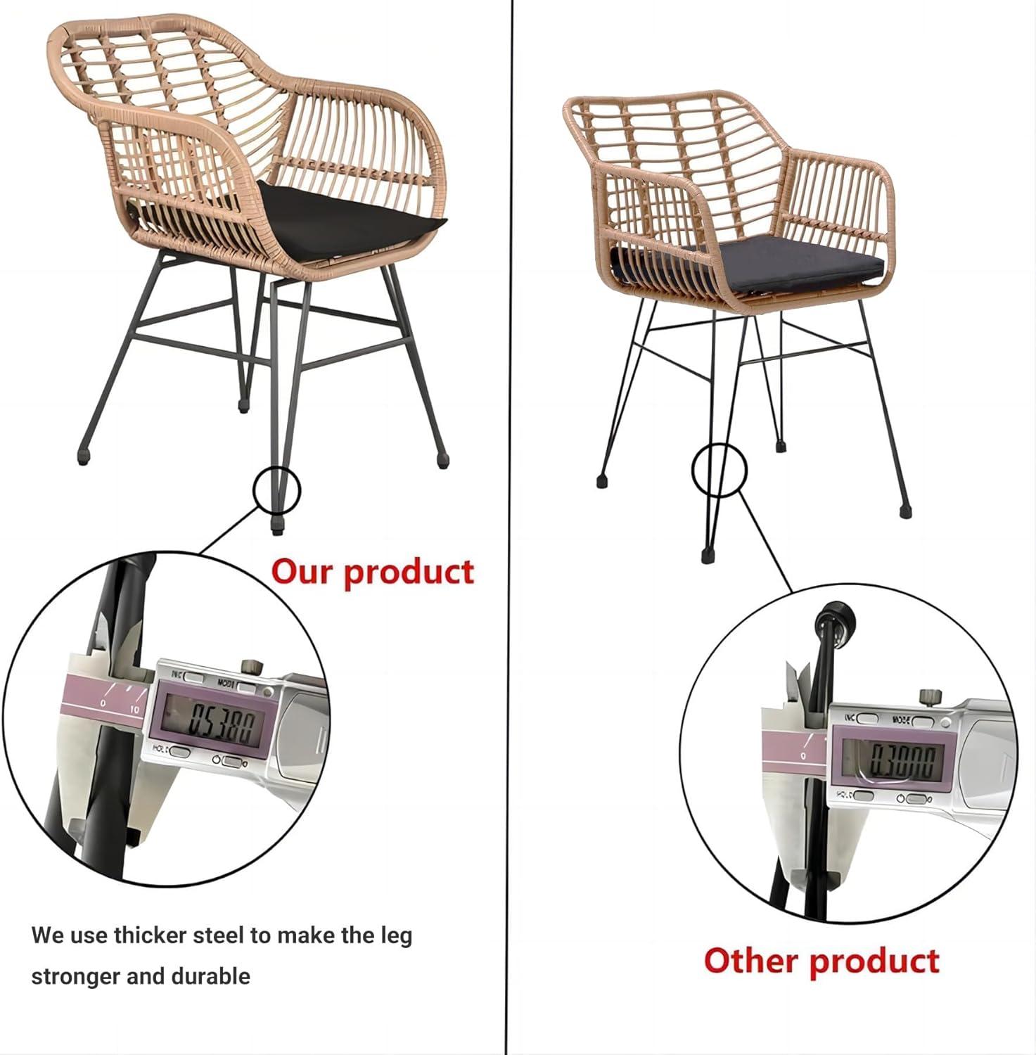 3 Piece Outdoor Wicker Furniture Patio Bistro Set, Balcony Furniture Rattan Conversation Sets, Outdoor Patio Chairs Set for Porch Poolside Garden, Black