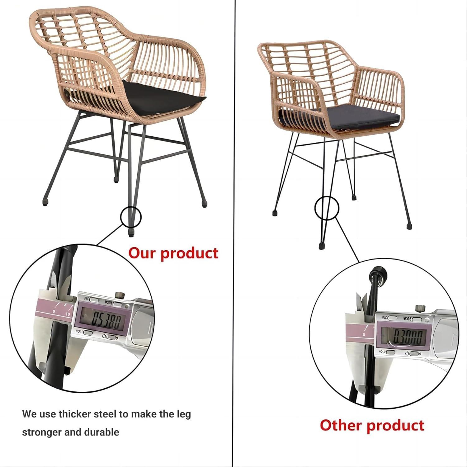 3 Piece Outdoor Wicker Furniture Patio Bistro Set, Balcony Furniture Rattan Conversation Sets, Outdoor Patio Chairs Set for Porch Poolside Garden, Black