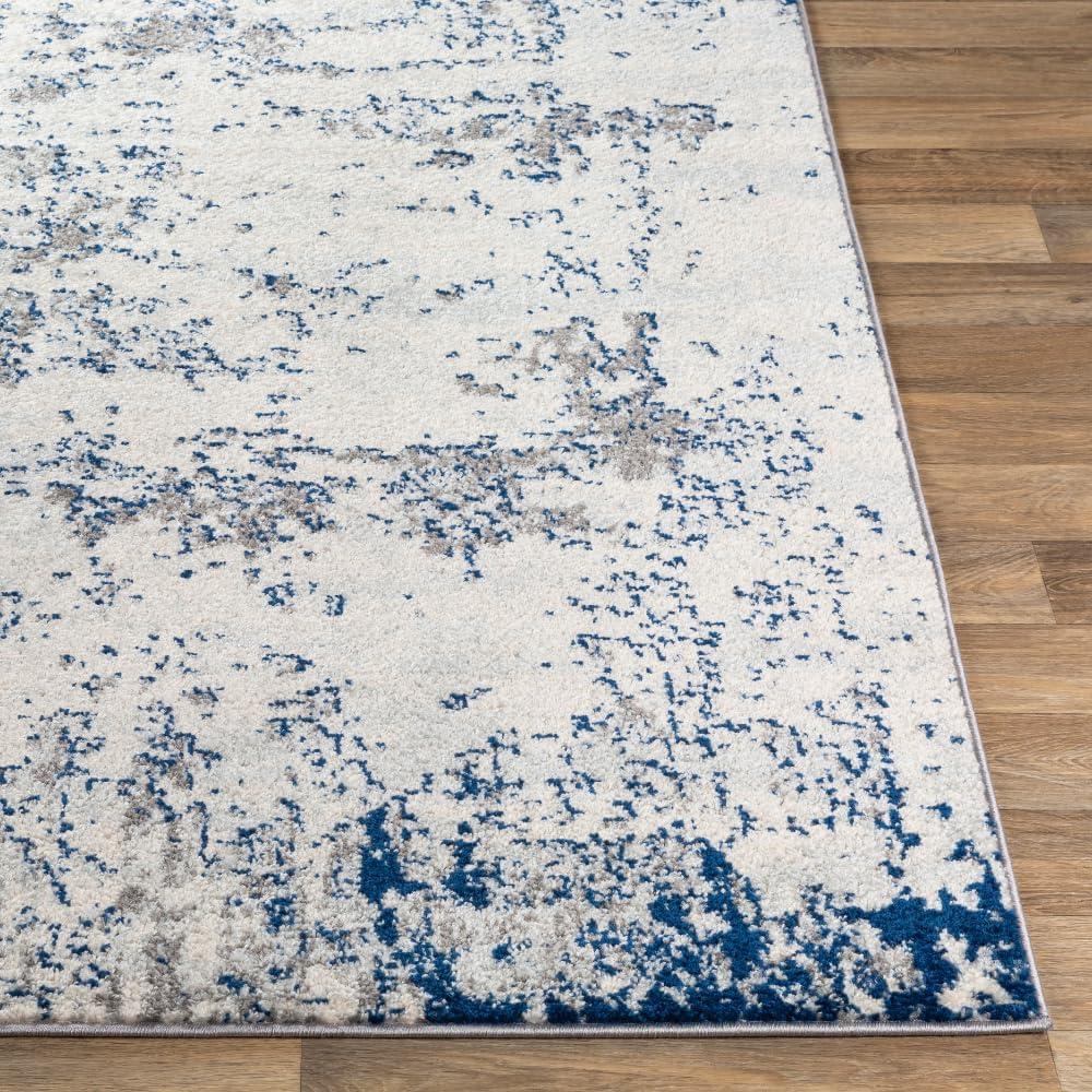 Navy and Gray Abstract Rectangular Area Rug, 6'7" x 9'