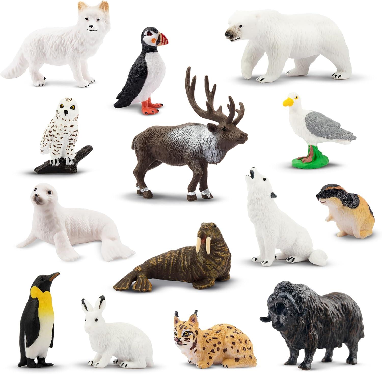 Mini Arctic Animal Figurines Set with 14 Pieces