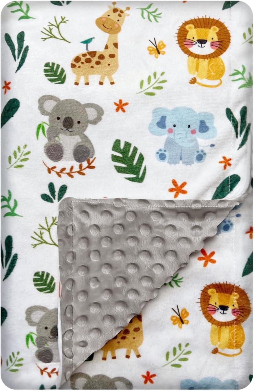 Cute Animal Minky Blanket for Boys & Girls - Soft Double Layer with Dotted Backing, Toddler to Newborn (30 X 40 inches)