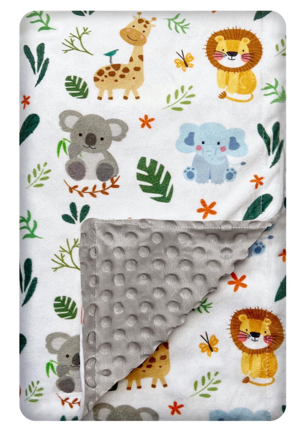 Cute Animal Minky Blanket for Boys & Girls - Soft Double Layer with Dotted Backing, Toddler to Newborn (30 X 40 inches)