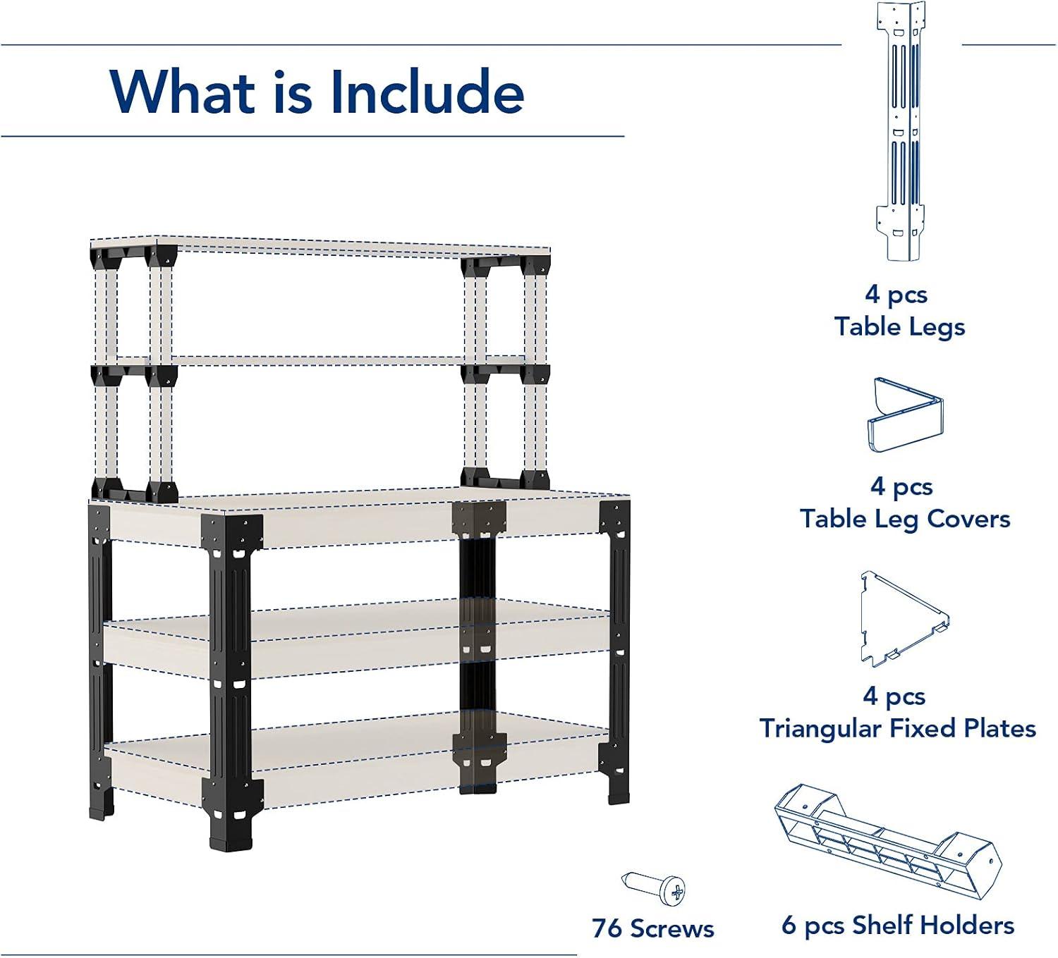 Adjustable Black Steel Work Bench Leg Kit for Customizable Shelving