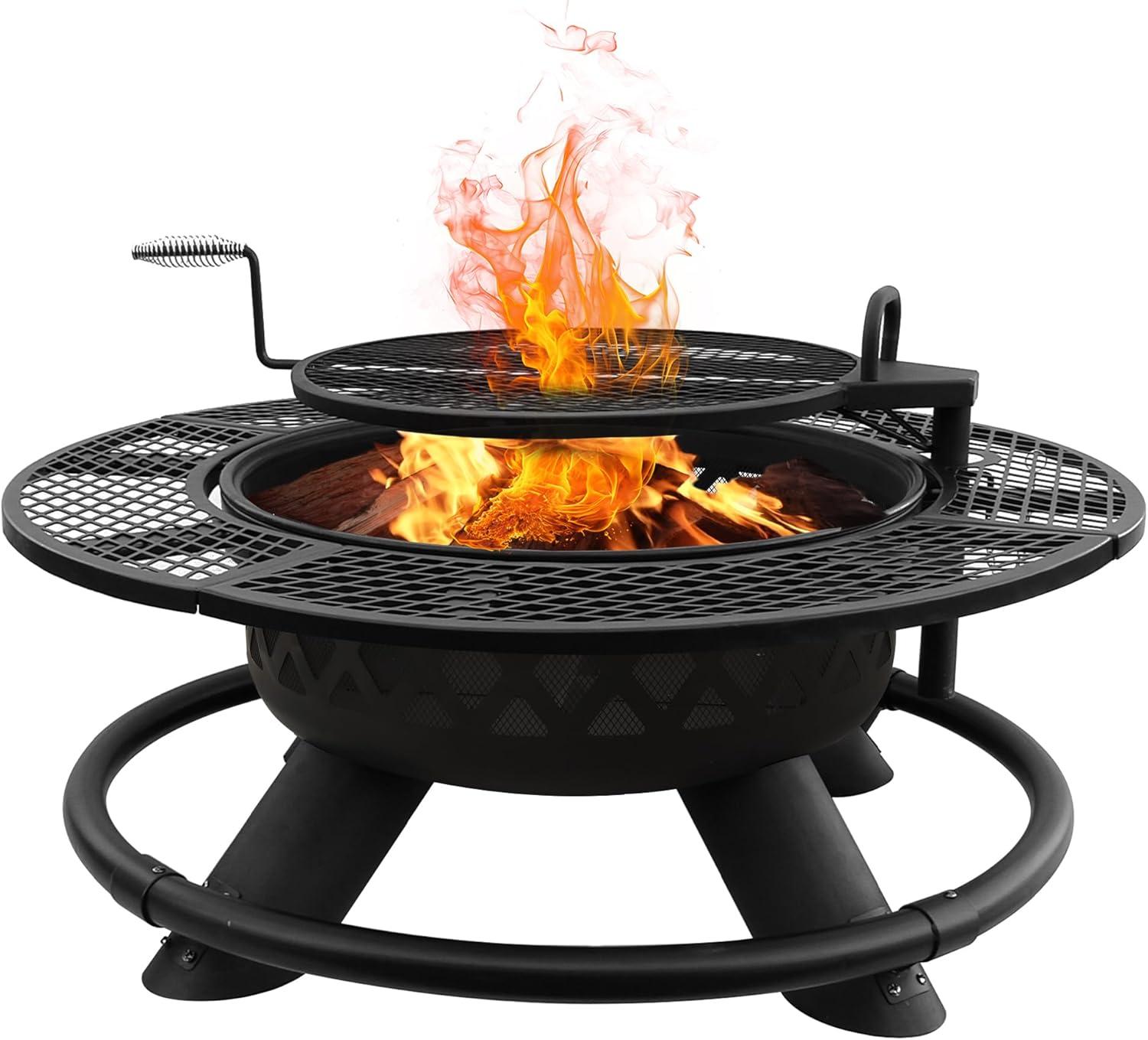 Red Mountain Valley 47" Fire Pit with Adjustable BBQ Grate | Rustic Deer Head Design | Outdoor Cooking and Heating 2A-OC001