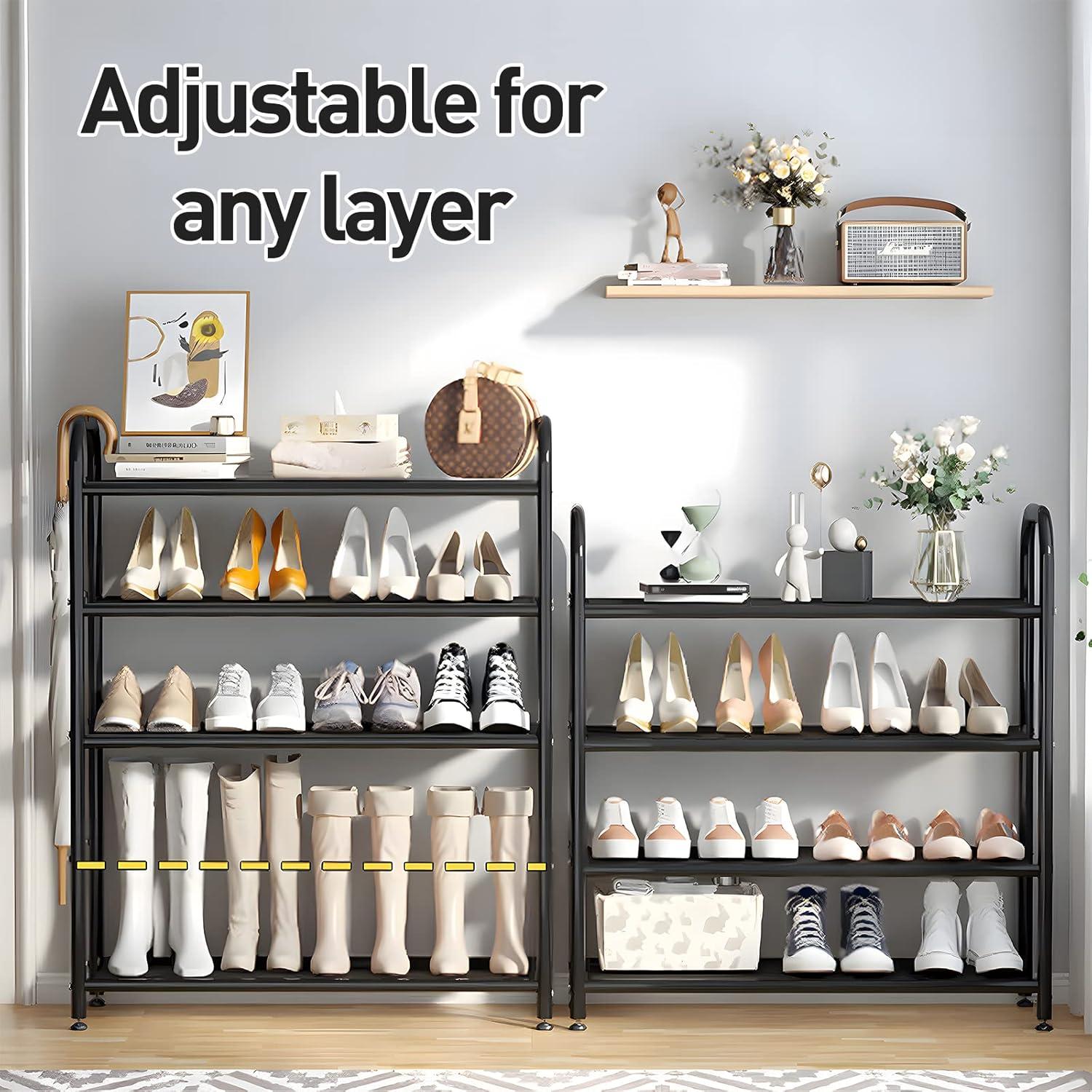 YASONIC Shoe Rack Storage Organizer, 3-Tier Black Shoe Shelf, 24 Pairs, Iron Poles & Plastic Connectors