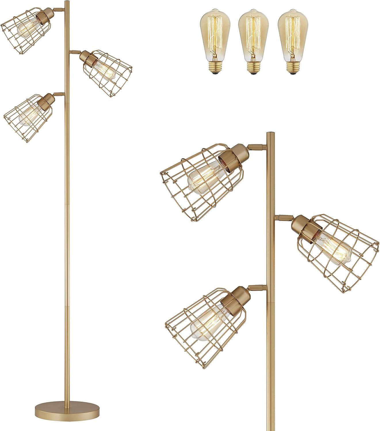 65'' Gold Adjustable Industrial Floor Lamp with Edison Bulbs