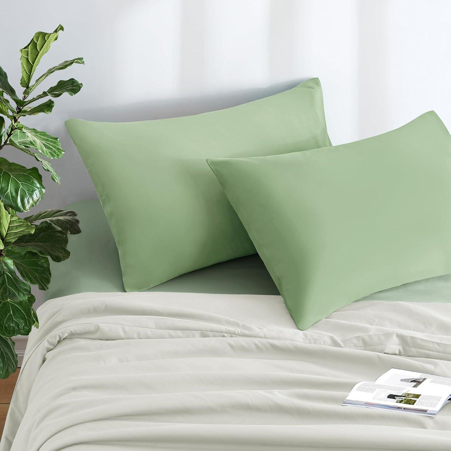 Unique Bargains Breathable Envelope Closure Polyester Pillowcase (2 Count) Green Queen