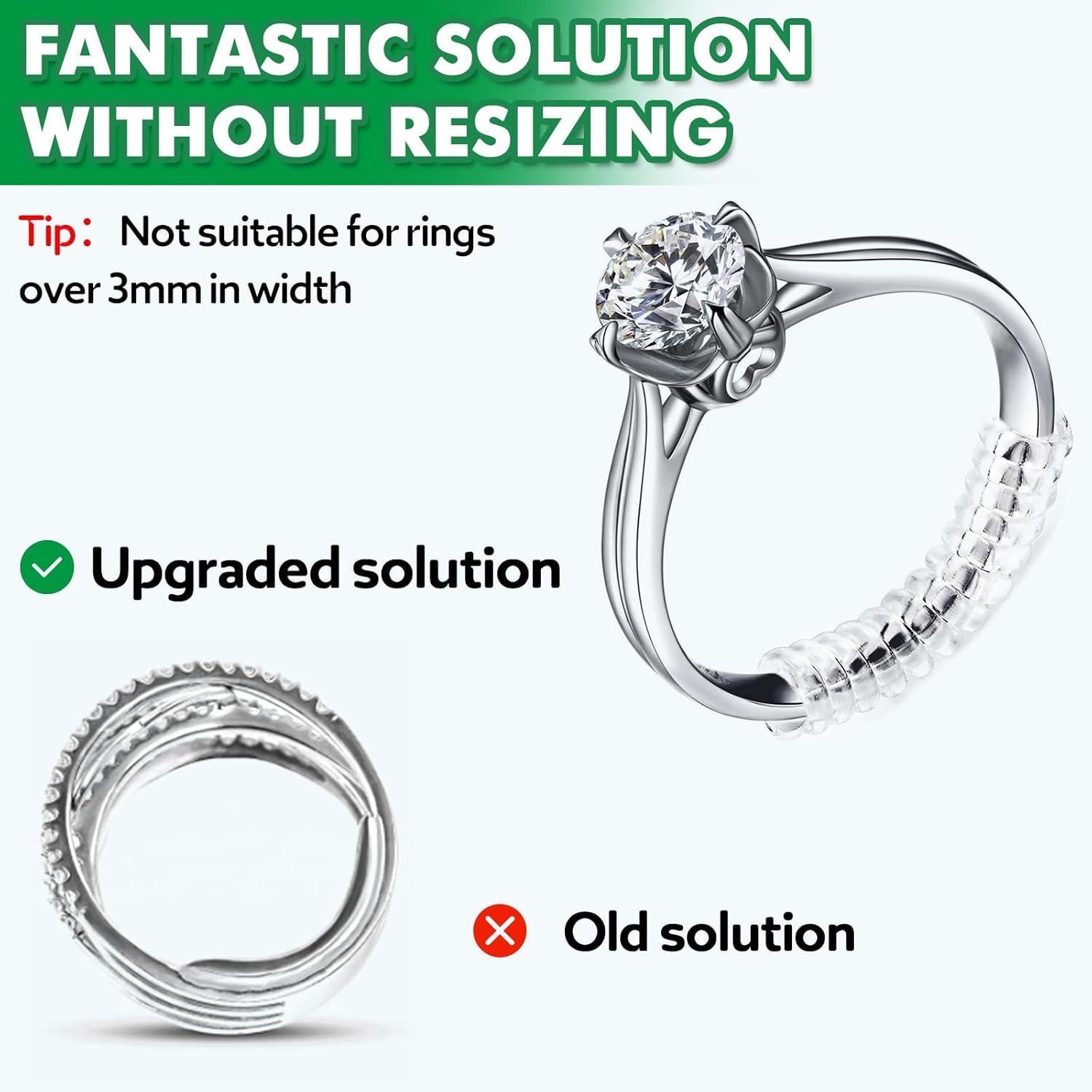 Anpro 15 Pack Ring Size Adjuster- with 3 Sizes Clear Ring Sizer Resizer Fit for Loose Rings-Spiral Silicone Tightener Set with Polishing Cloth(Please See The Below Picture for The Steps)