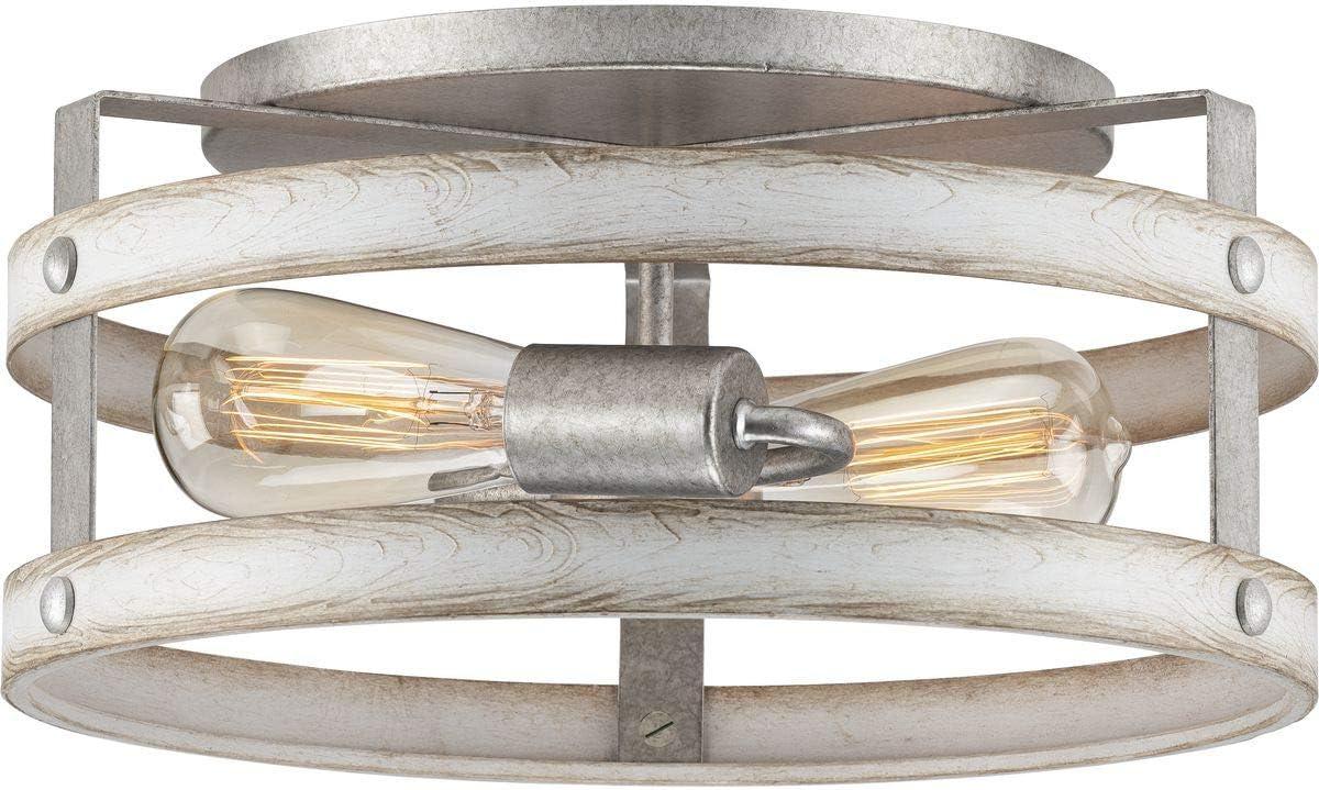 Progress Lighting Gulliver 2-Light Flush Mount Ceiling Light, Galvanized Finish, Open-Cage Design
