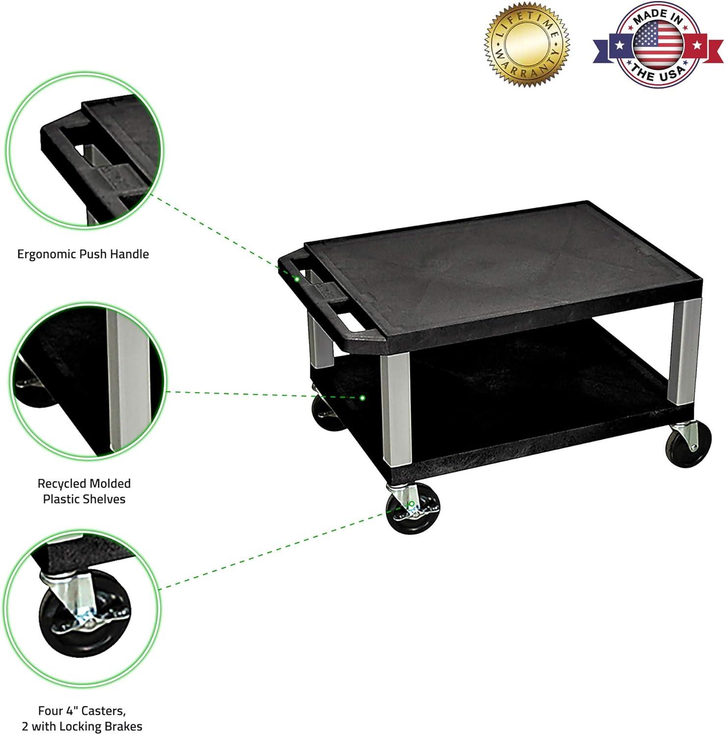 16" H Multipurpose Audio Video Utility Cart With 2 Shelves - Black