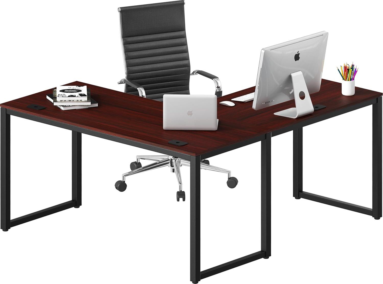 SHW Commercial-Grade L Shaped 55" x 60" Corner Office Computer Desk, Espresso