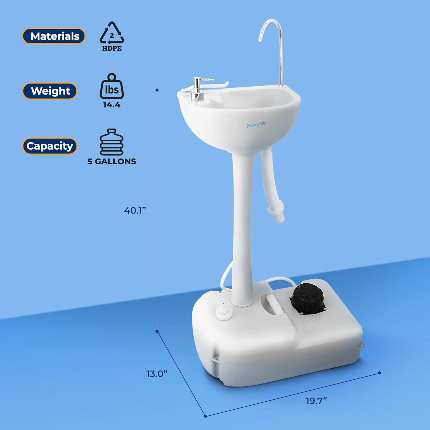 SereneLife 26'' White Plastic U-Shaped Bathroom Sink with Faucet and Overflow