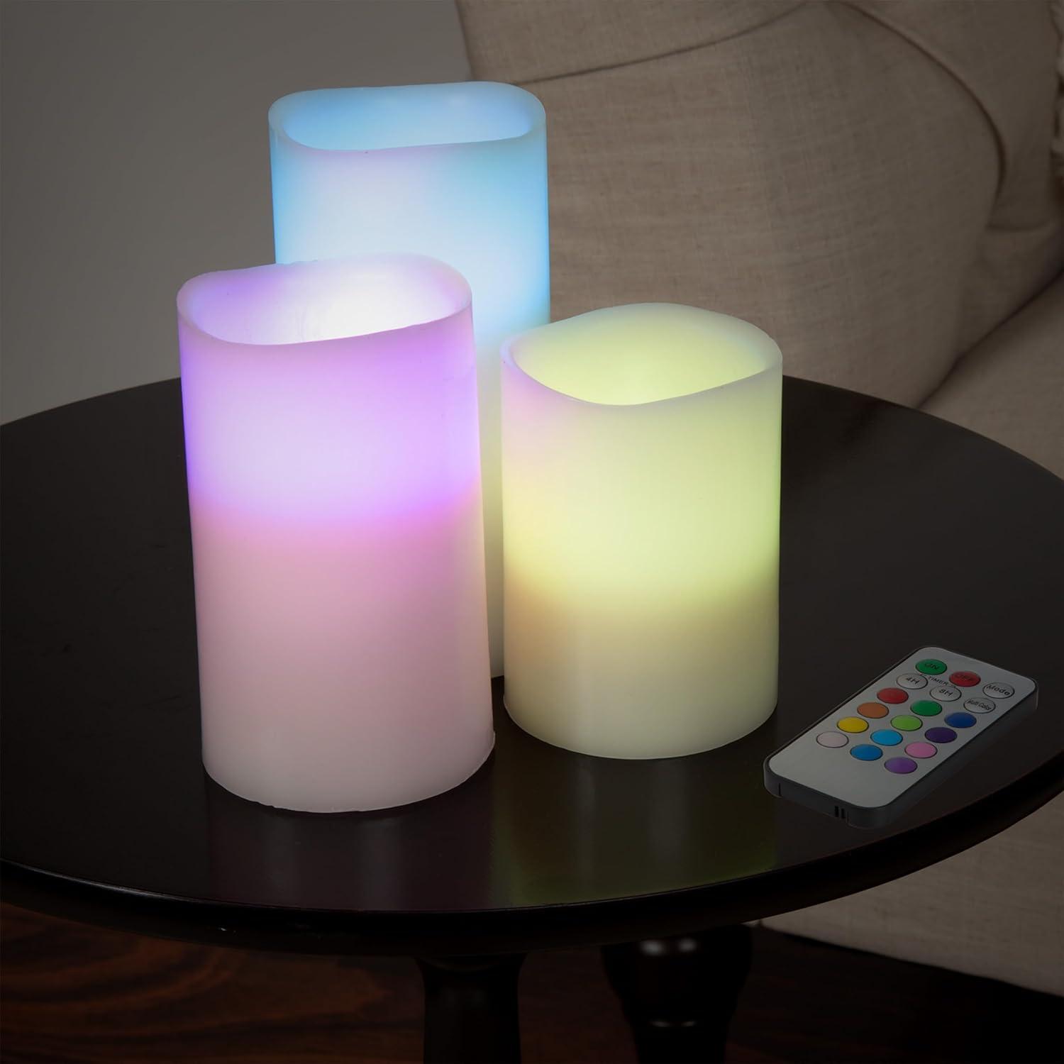 Lavish Home 3 Piece LED Color Changing Flameless Candle Set w/ Remote