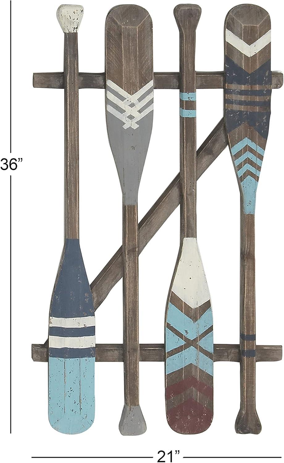 Brown and Blue Fir Wood Canoe Oar Wall Decor