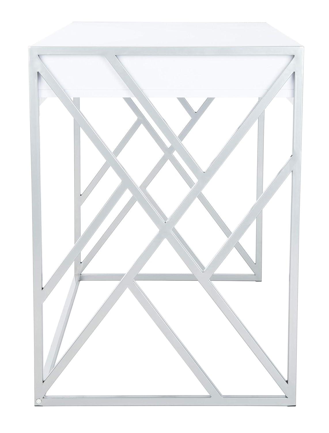 Elaine 1 Drawer Desk - White/Silver - Safavieh