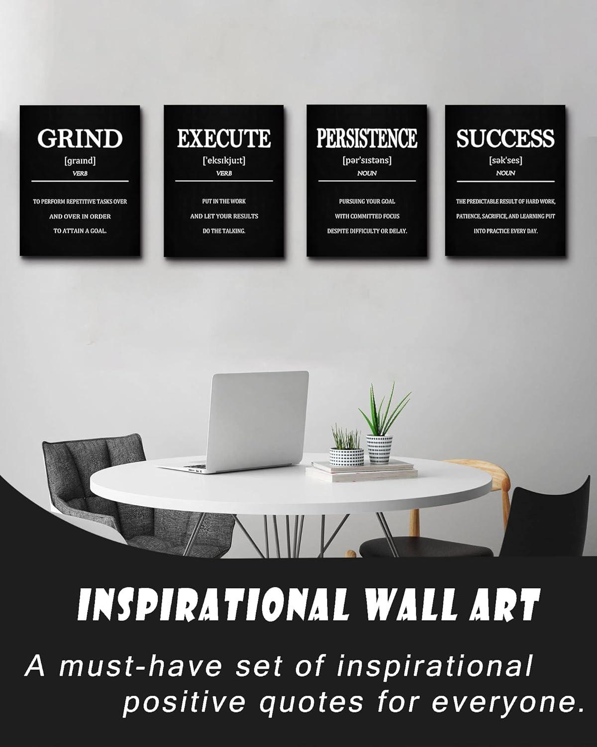 Drsoum Inspirational Office Wall Art Motivational Quotes Wood Framed Canvas Posters 8"x10"x6PCS
