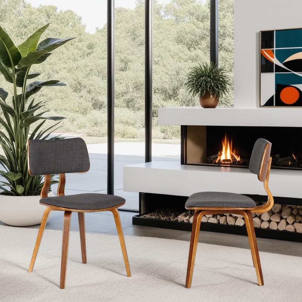 Jaguar Mid-Century Modern Kitchen Dining Table Accent Chair in Walnut Wood and Charcoal Fabric