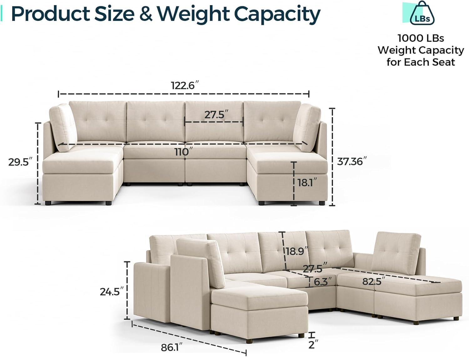 LINSY HOME Oversized Modular Cloud Sectional Sofa, RUBIK III 7 Seat Storage Couches and Sofas, Sectional Couches for Living Room with Reversible Chaises, Light Gray