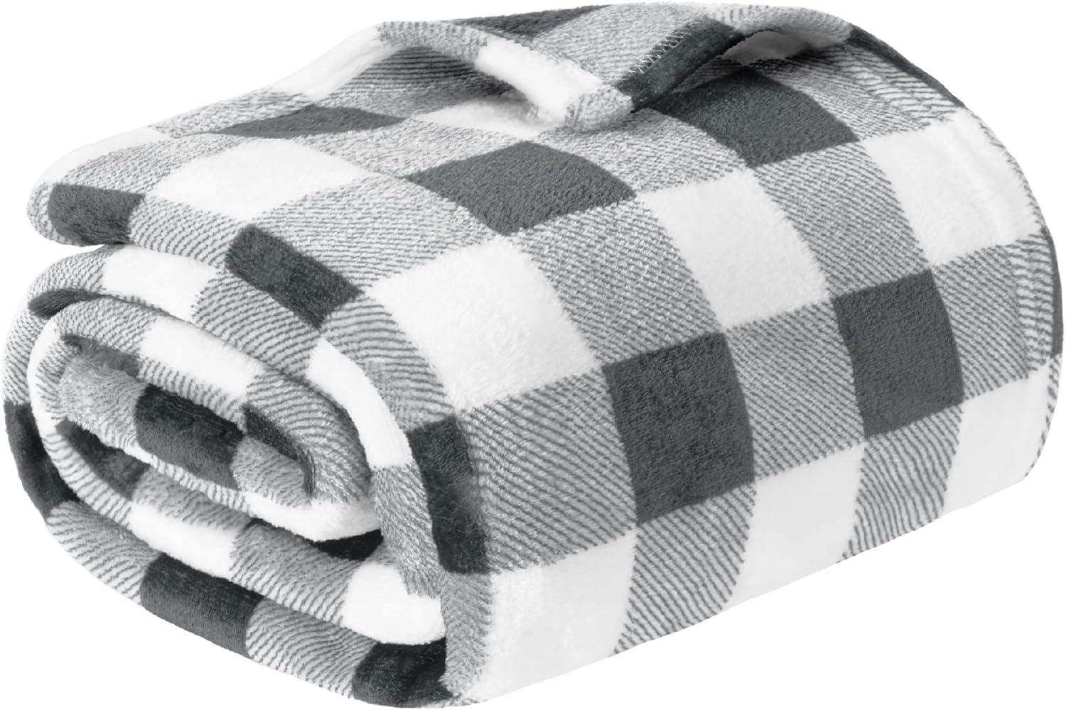 PAVILIA Premium Fleece Throw Blanket for Sofa Couch, Soft Flannel Plaid Stripe Decorative Print Blanket