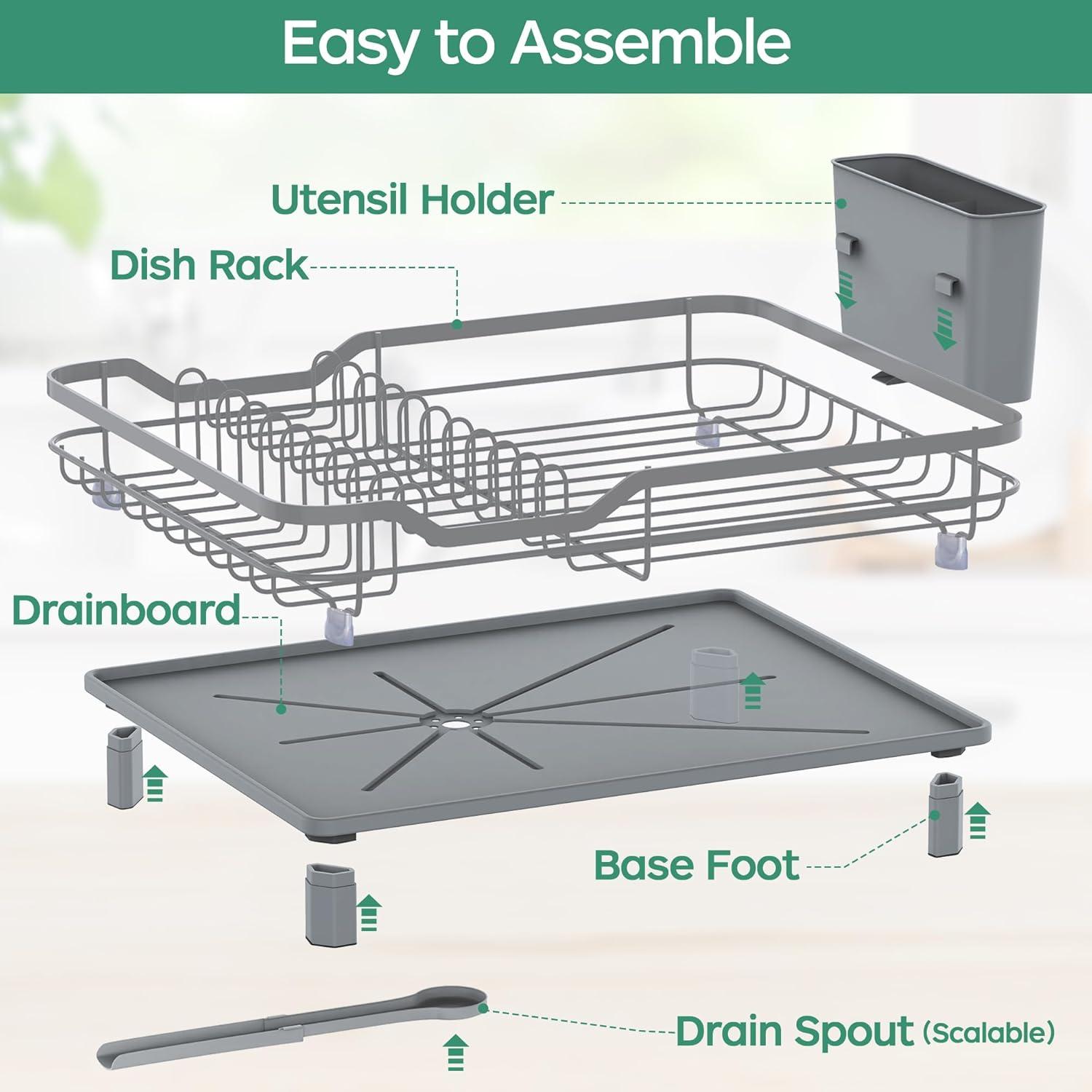 R&M Furniture Stainless Steel Rustproof Dish Drying Rack - Sturdy Dish Drainer for Kitchen Countertops with Drainer Plate, Multifunctional Design, Suitable for a Variety of Kitchen Utensils, Dimensions 16.2“ (L) x 12.6” (W)