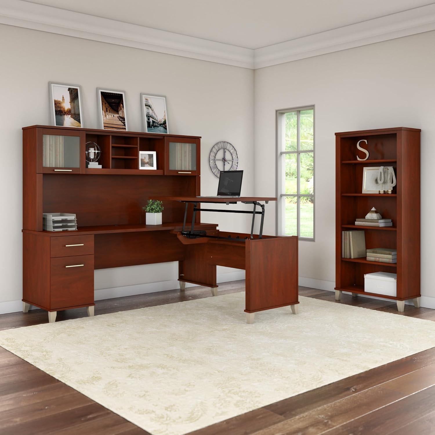 Bush Somerset 72in 2-Door Hutch with Cubbies in Hansen Cherry - fits on 72W L Desk or 72W Office Desk (sold Separately)