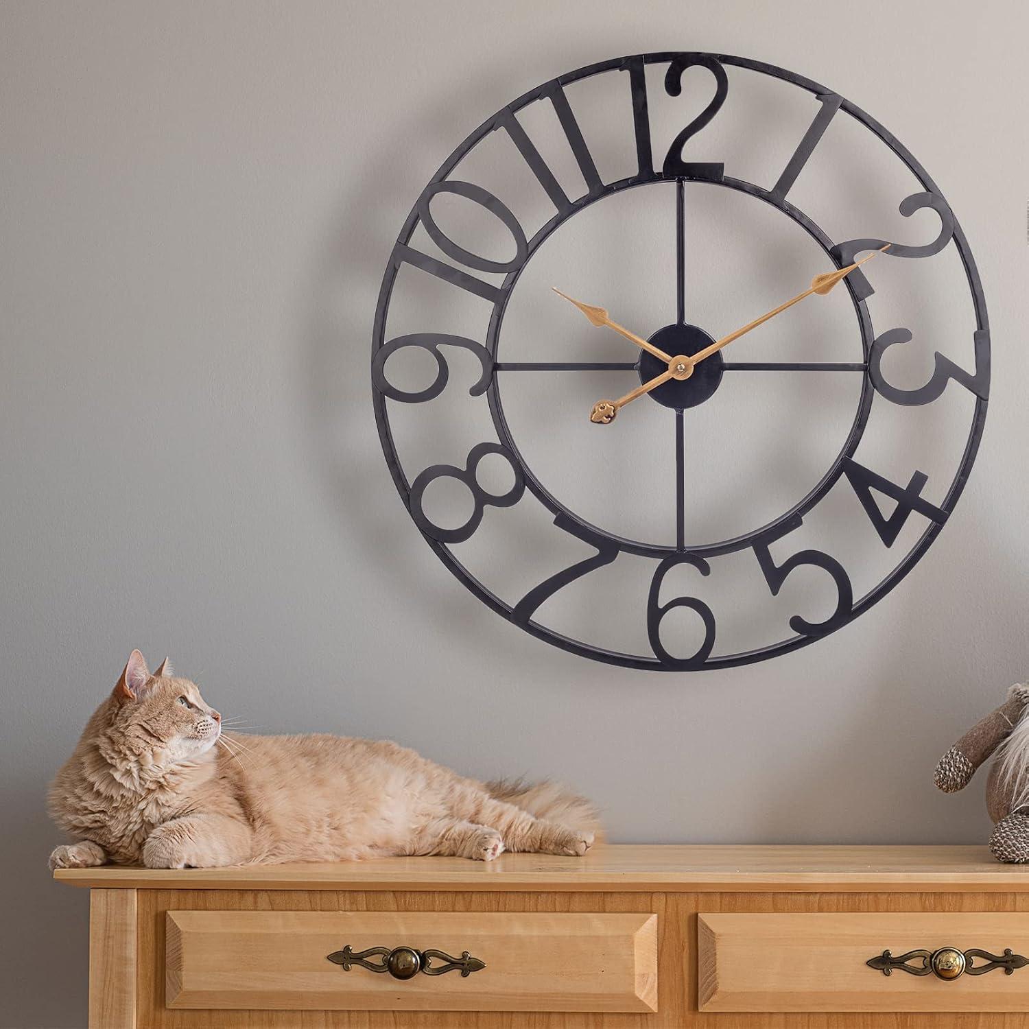 Oversized Black Metal Antique Silent Wall Clock