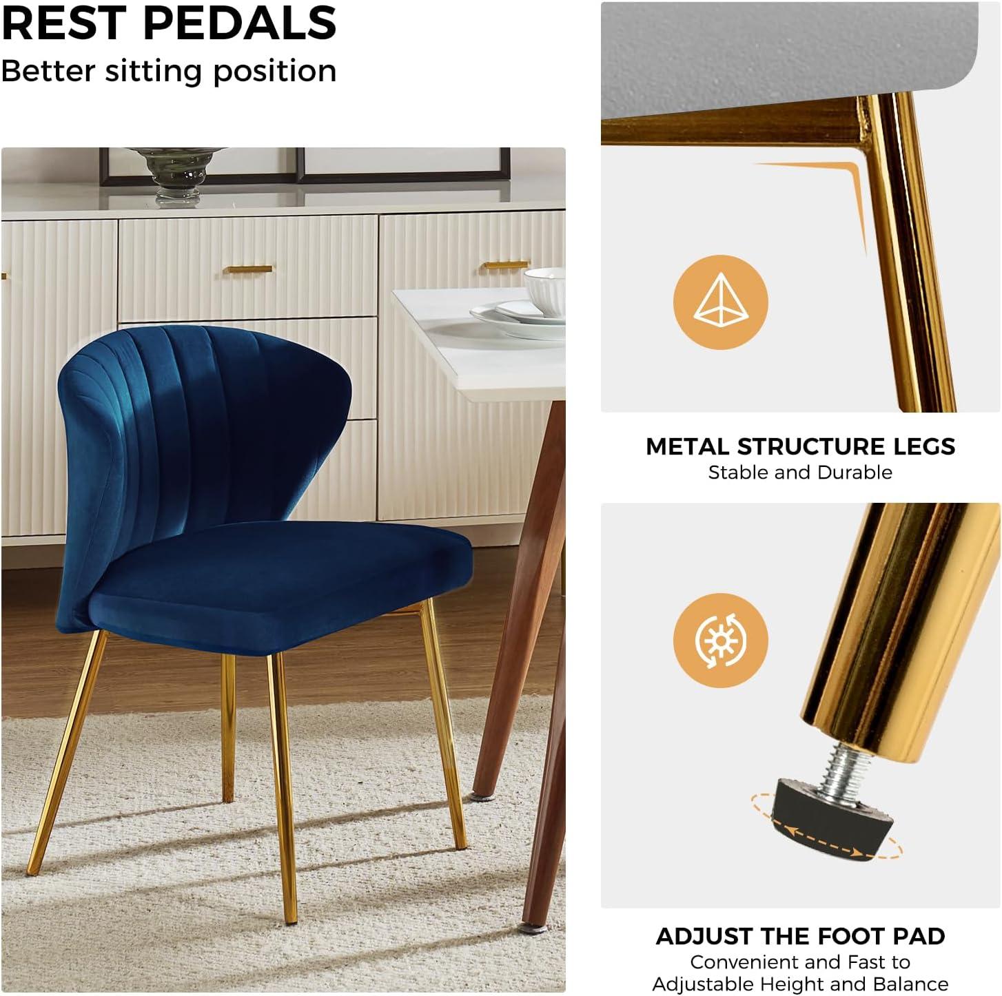 Home Velvet Dining Chairs Set of 2 Upholstered Wingback Accent Side Chairs Metal Legs Living Room Kitchen Navy