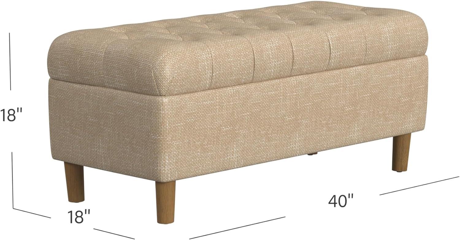 Button Tufted Storage Bench with Cone Wood Legs - HomePop