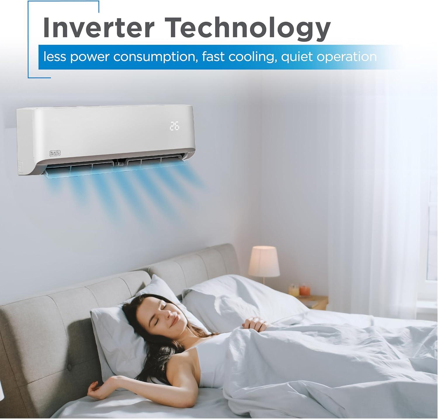 BLACK+DECKER 12,000 BTU Inverter Mini Split Air Conditioner with Heat Pump, Cools & Heats Up To 550 Sq. Ft.