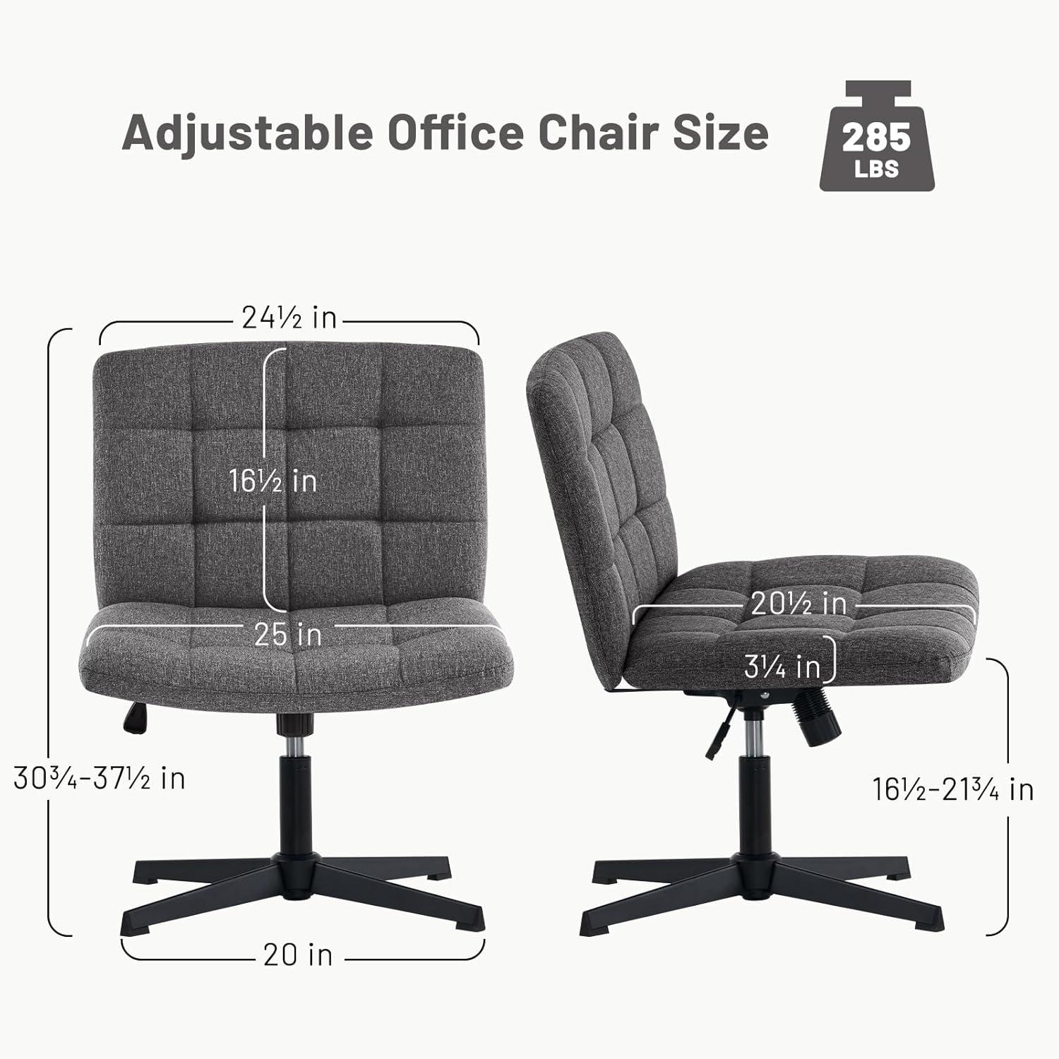 Furniliving Modern Padded Office Chair Linen Fabric Home Office Desk Chair Height Adjustable Computer Task Chair, DarkGrey