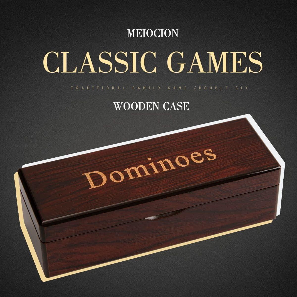 Ivory Double 6 Dominoes Set with Spinner in Wooden Box