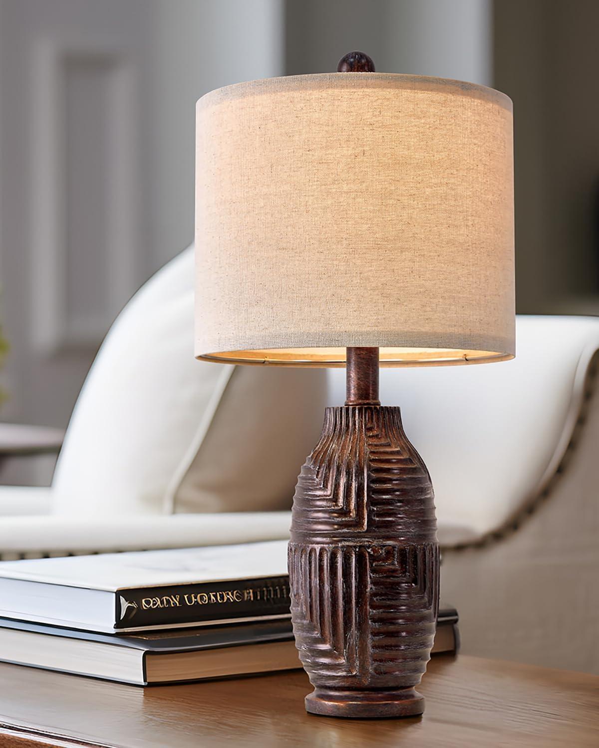 20.25" Black Resin Farmhouse Table Lamp with Beige Shade