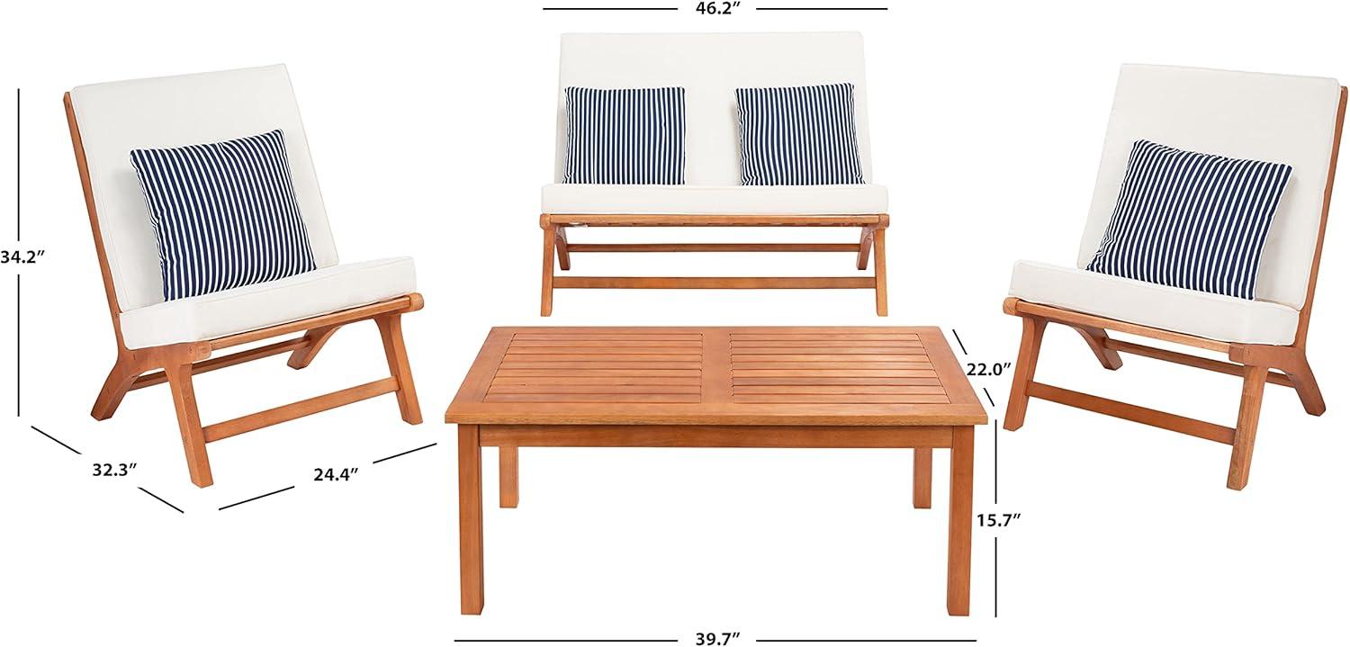 Chaston 4 Piece Living Set - Indoor/Outdoor - PAT7044 - Natural/Beige + Thin Stripe Pillow - Safavieh