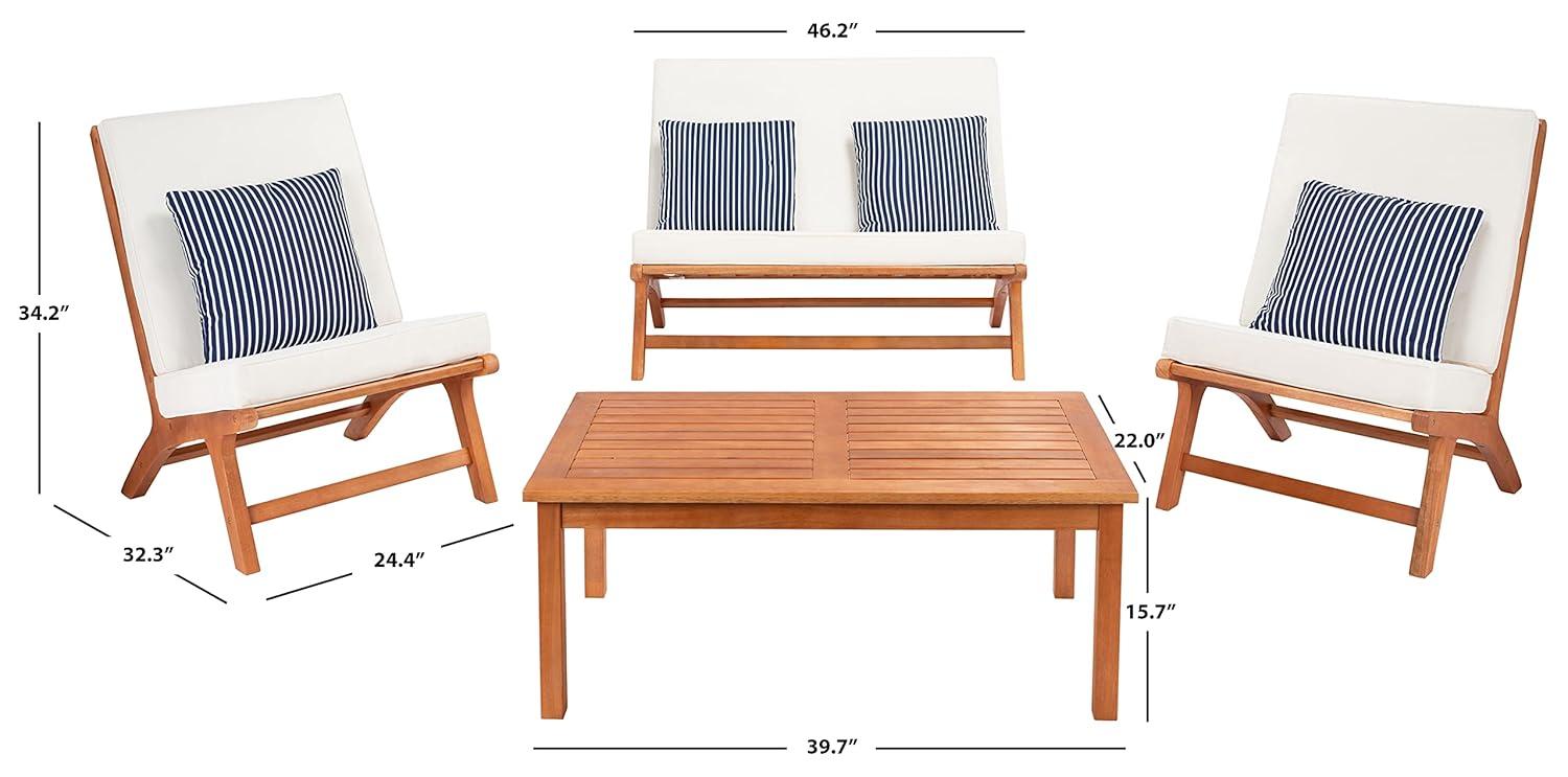 Chaston 4 Piece Living Set - Indoor/Outdoor - PAT7044 - Natural/Beige + Thin Stripe Pillow - Safavieh