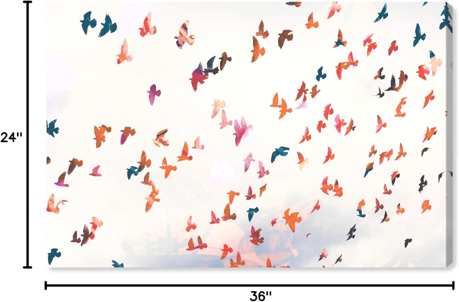 Wynwood Studio 'Birds in the Fall' Animals Wall Art Canvas Print - White, Orange, 36" x 24"
