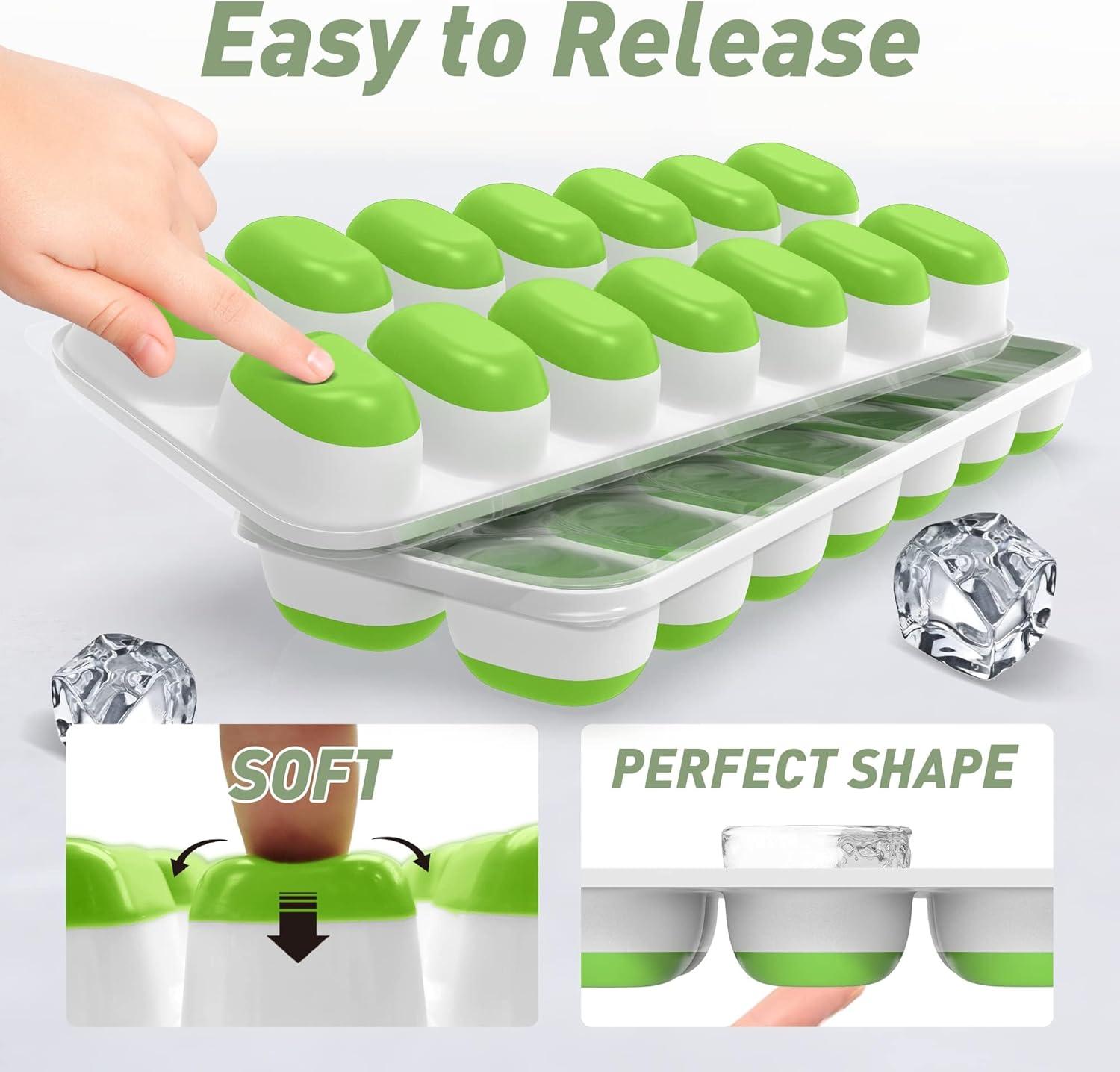 SDJMa Ice Cube Trays 4 Pack, Easy-Release Silicone Bottom 14-Ice Cube Maker with Spill-Resistant Removable Lid, BPA Free, for Cocktail, Freezer, Stackable Ice Trays with Covers