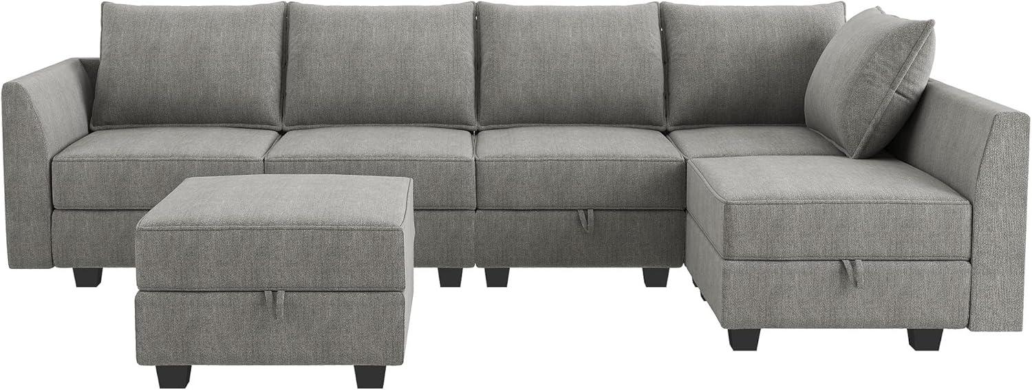 HONBAY Convertible Sectional Couch with Reversible Chaise Modern L-Shape Sofa 4-Seat Couch Modular Sectional Sofa with Storage Seats, Grey