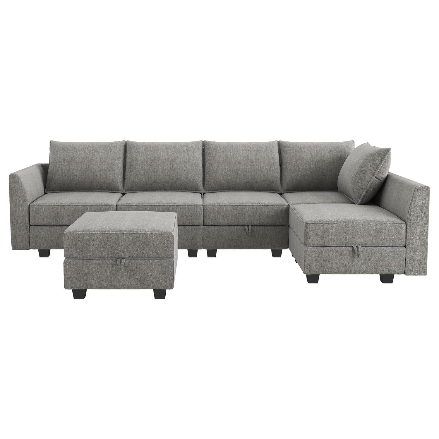 HONBAY Convertible Sectional Couch with Reversible Chaise Modern L-Shape Sofa 4-Seat Couch Modular Sectional Sofa with Storage Seats, Grey