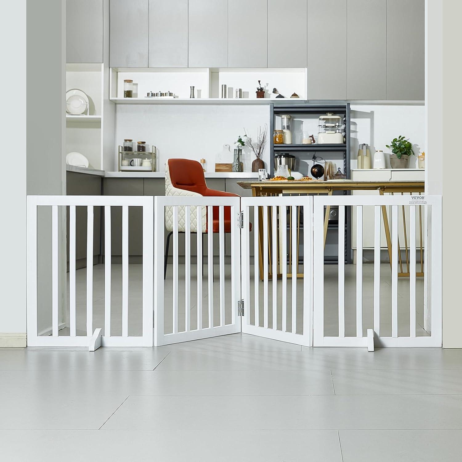 VEVOR Solid Wood Free Standing Pet Gate With Door